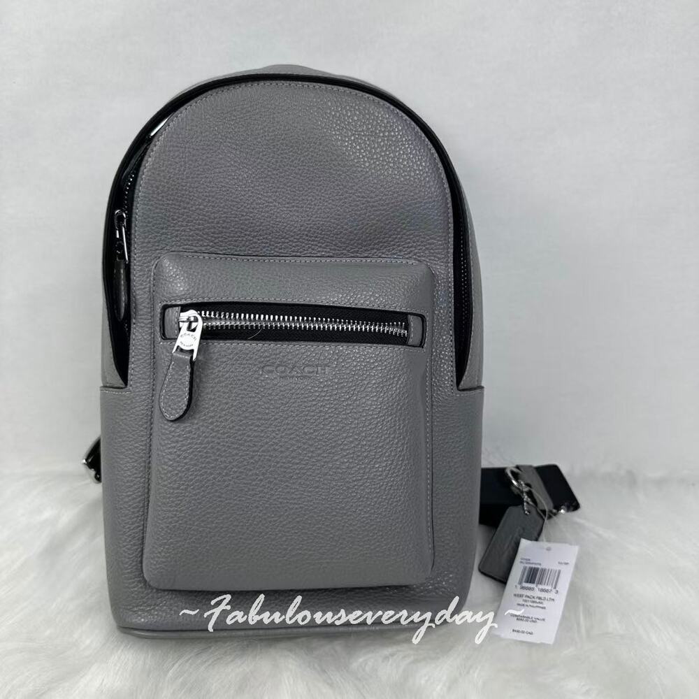 Coach Men's West Pack In Pebbled Leather/Silver/Graphite CY206 NWT